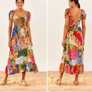 FARM Rio Women’s Sunny Mix Square Neck Midi Dress Size- S